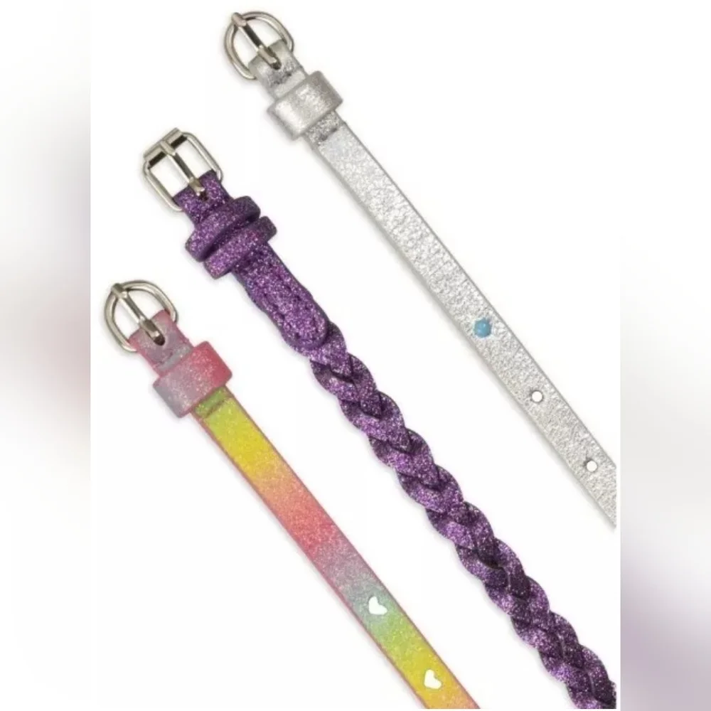 Wonder Nation Girls tie dye/purple glitter/silver Belts 3Pack Size L-XXL (12-18)